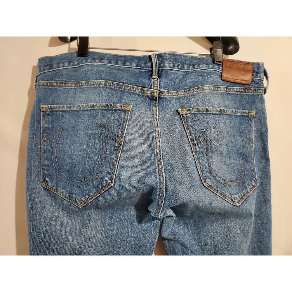 True Religion Mens Rocco Button Fly Relaxed Skinny Jeans Size 36 Medium Wash